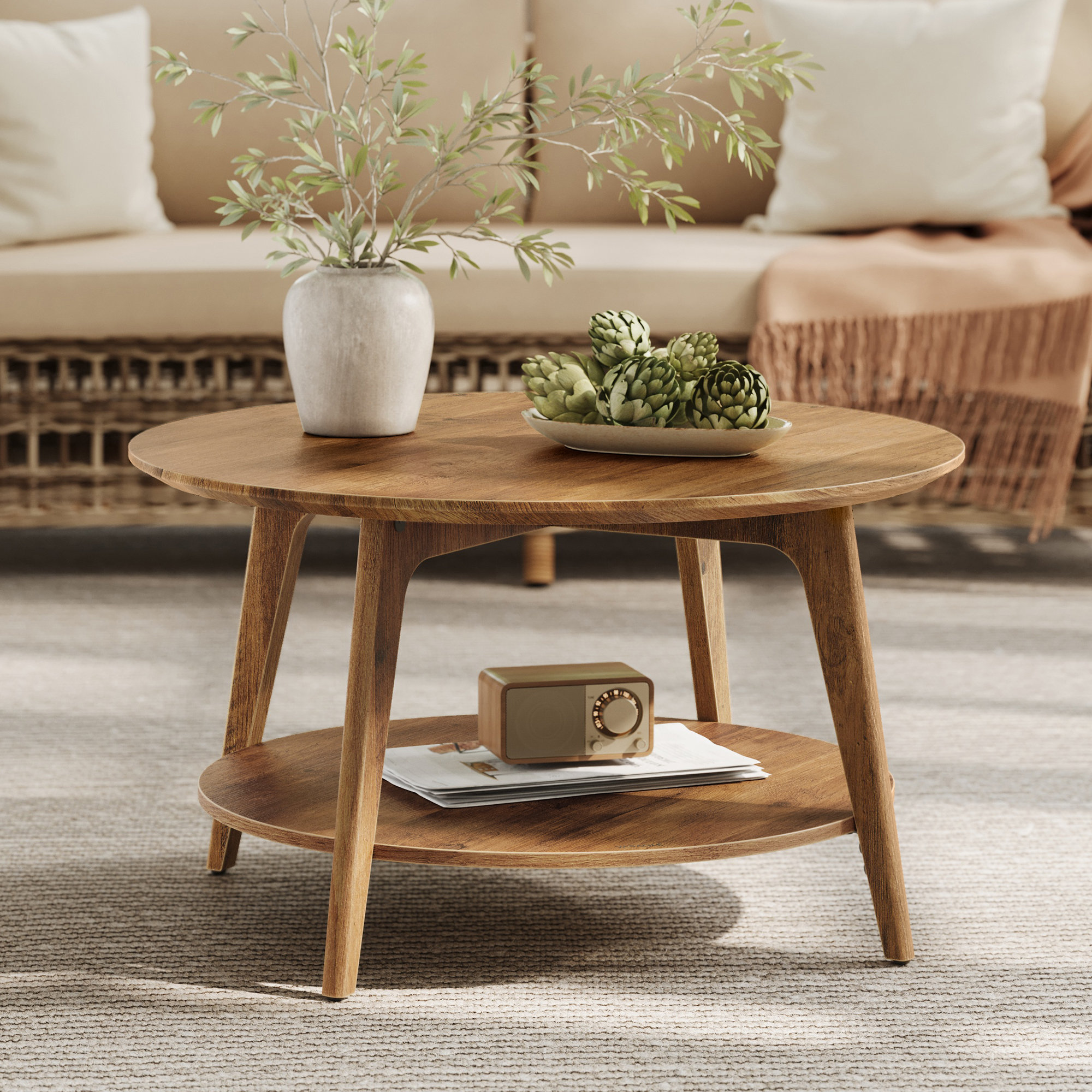 George Oliver Maklena Coffee Table With 2-Tier Storage Shelves
